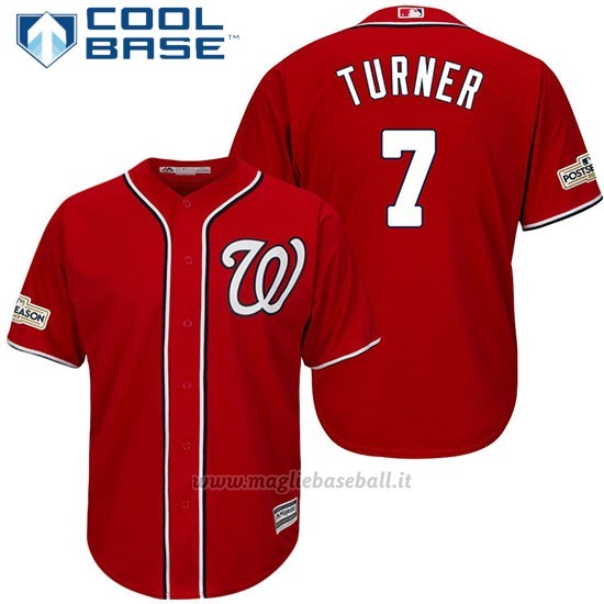 Maglia Baseball Uomo Washington Nationals 2017 Postseason Trea Turner Scarlet Cool Base